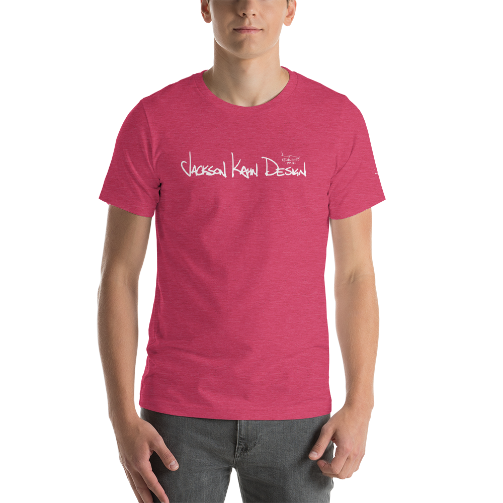 JKD Handwritten - Unisex T-Shirt (White on Heather Raspberry), Size: S