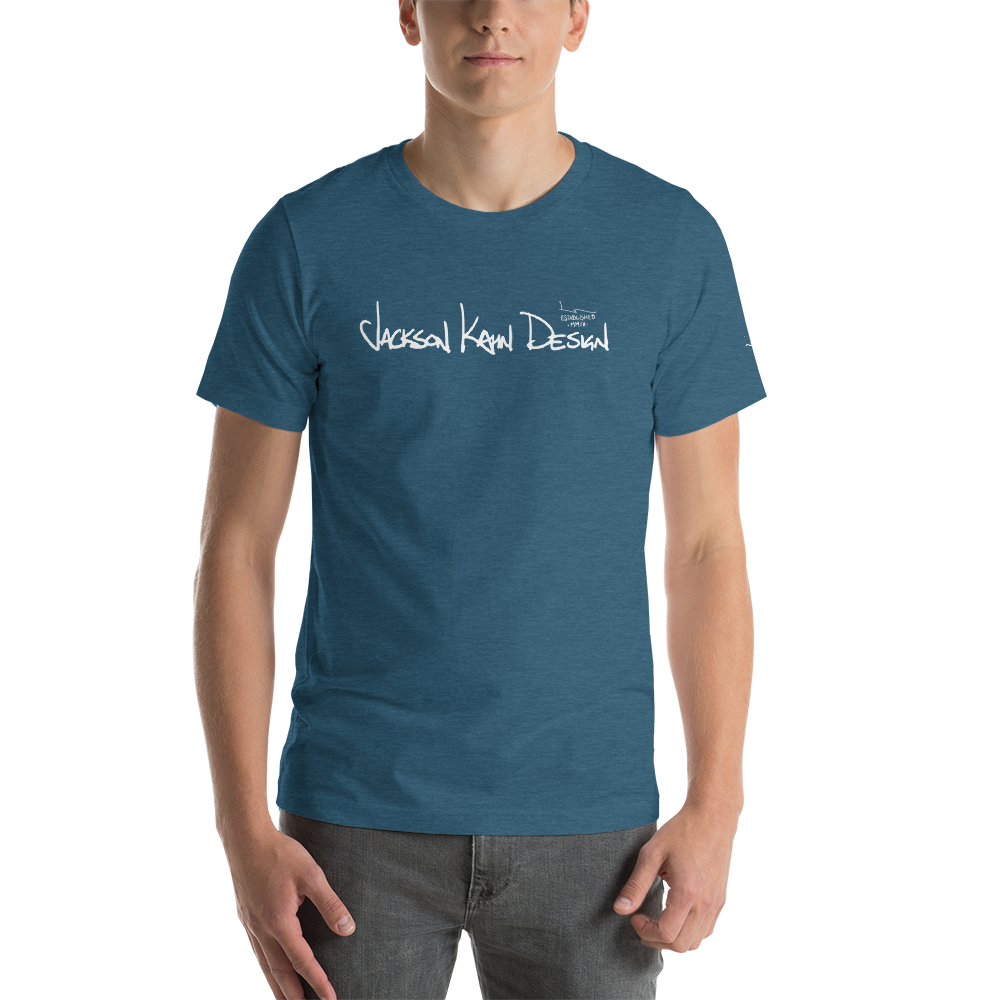 JKD Handwritten - Unisex T-Shirt (White on Heather Deep Teal), Size: S