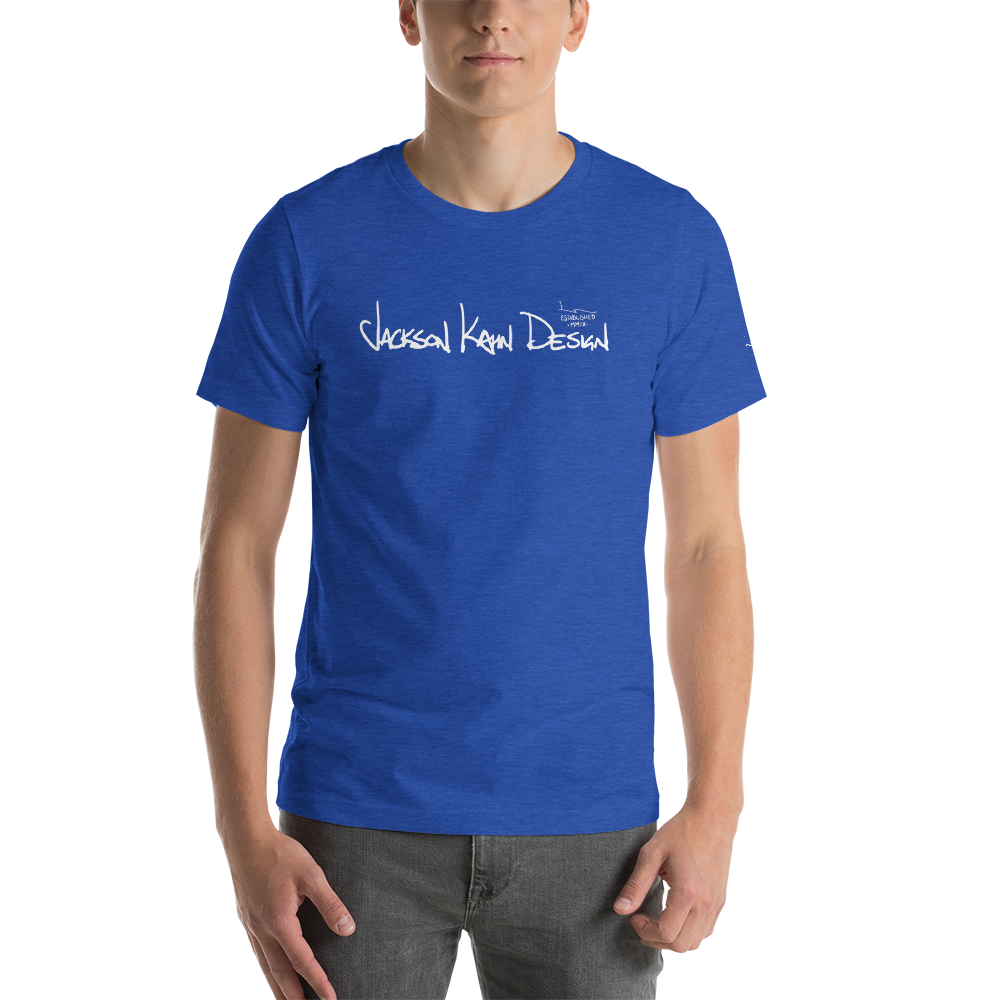 JKD Handwritten - Unisex T-Shirt (White on Heather True Royal), Size: S