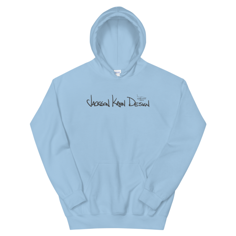 JKD Handwritten - Unisex Hoodie (Gray on Light Blue), Size: S