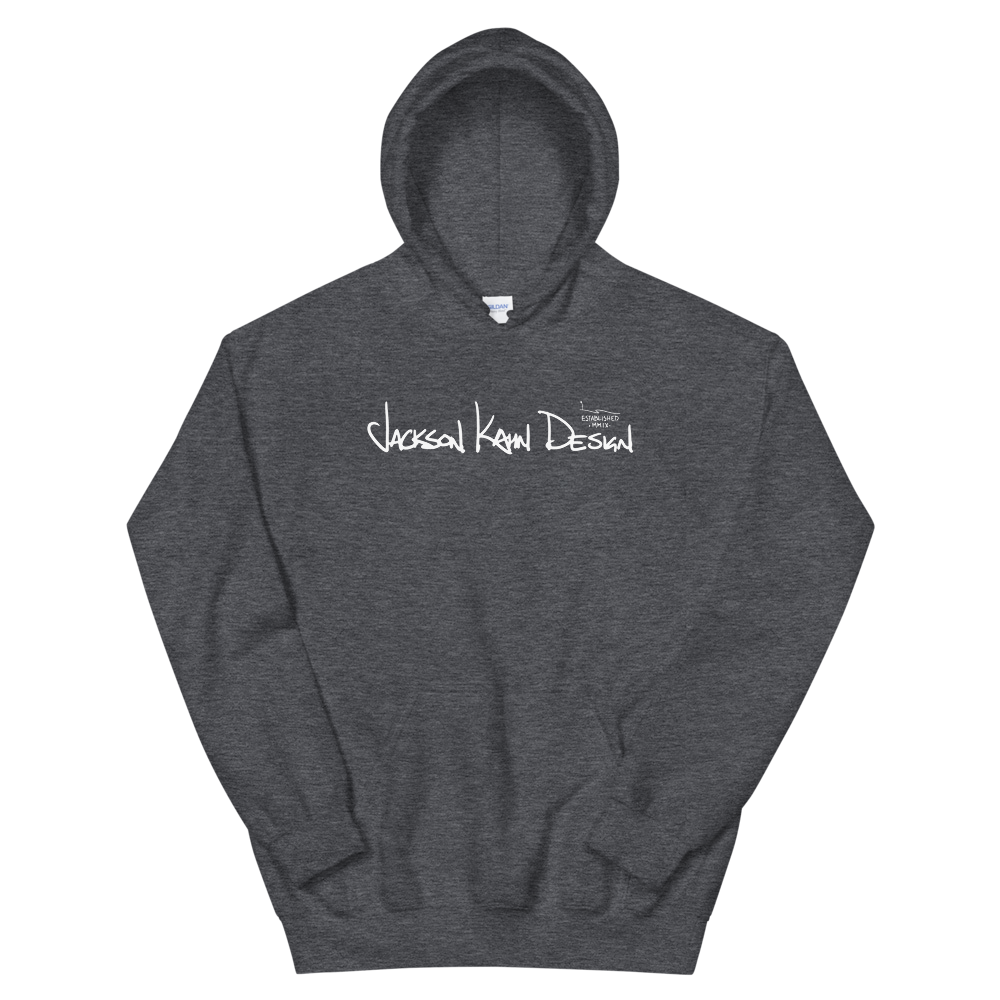 JKD Handwritten - Unisex Hoodie (White on Dark Heather), Size: S