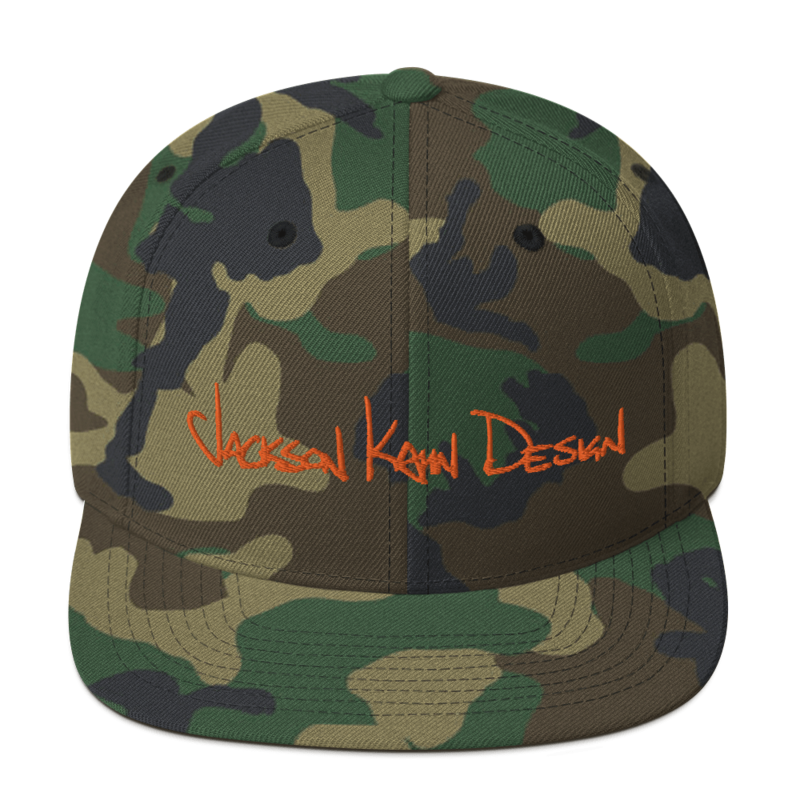 JKD Handwritten Snapback Hat (Orange on Camo)