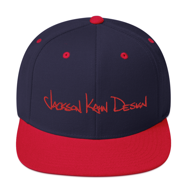 JKD Handwritten Snapback Hat (Navy / Red)