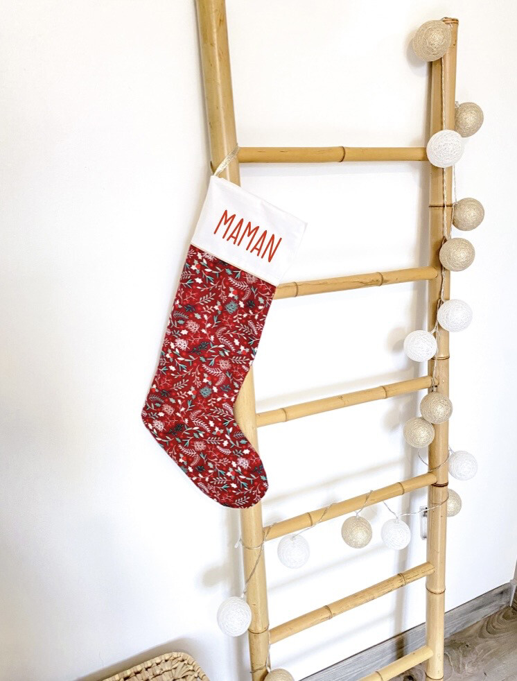 Chaussette de Noël FEUILLAGE ROUGE