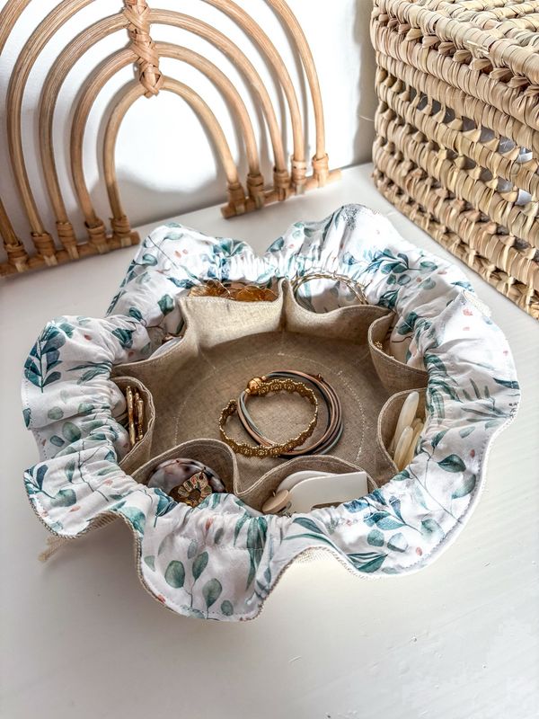 Fleur à bijoux, pochette à bijoux, organisateur, trousse, rangement, voyage, bourse, pochon, sac, multi poches, panier, écrin à bijoux