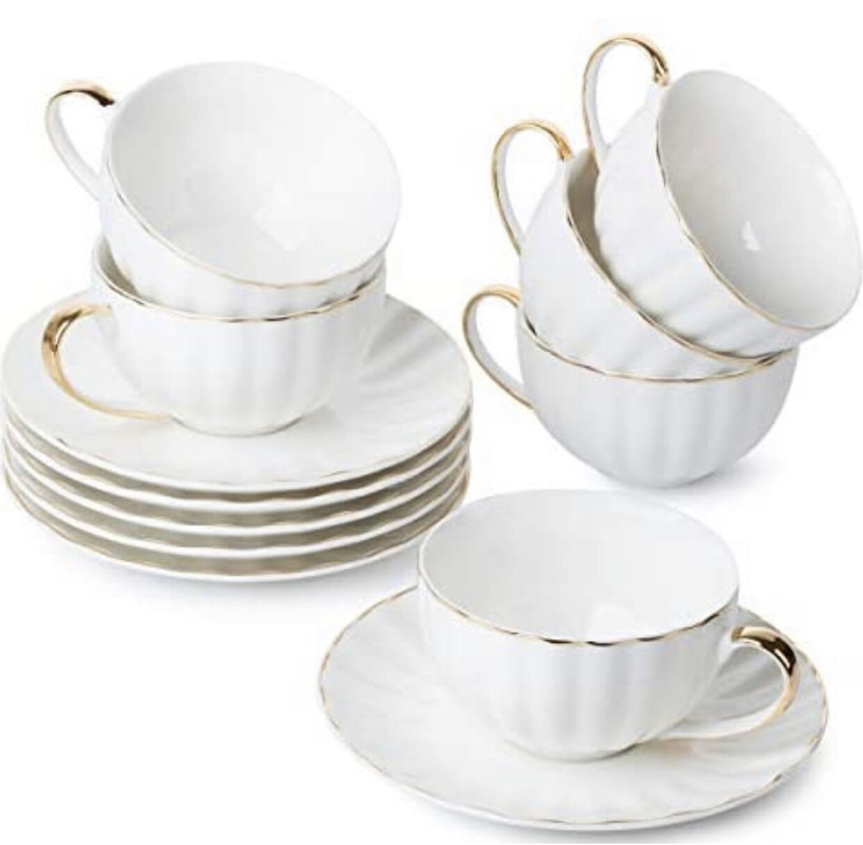 White and Gold Teacup and Saucer Set