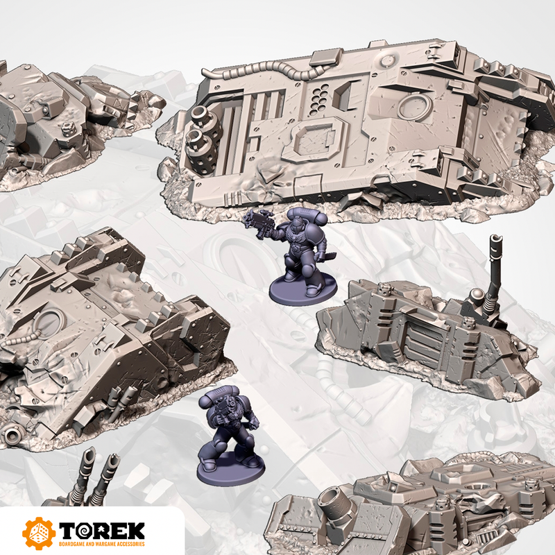 Set de véhicules endomagés, inspiration space marine (6 models) - Ruined Space marines vehicules