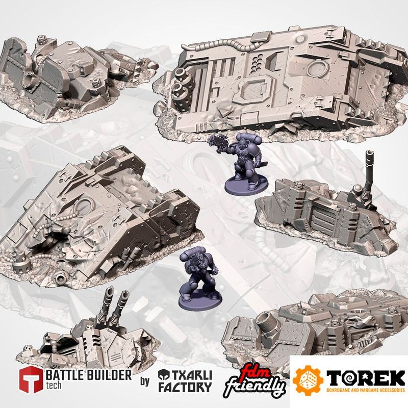 Set de véhicules endomagés, inspiration space marine (6 models) - Ruined Space marines vehicules - Crashed Tanks