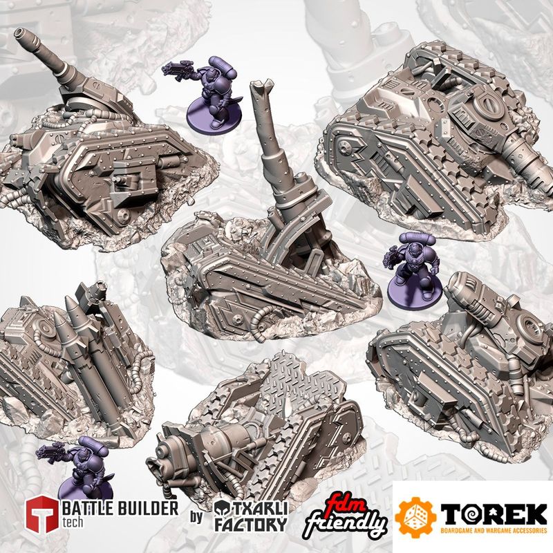 Set de véhicules endomagés, inspiration space marine (6 models) - Ruined Space marines vehicules - Destroyed Tank