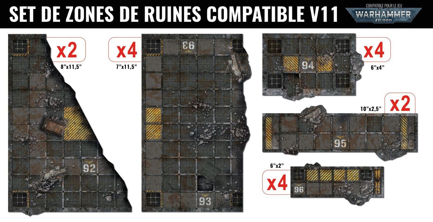Set de 16 zones de ruines (foot print) – Compatible V11 –  Boueux / Krieg