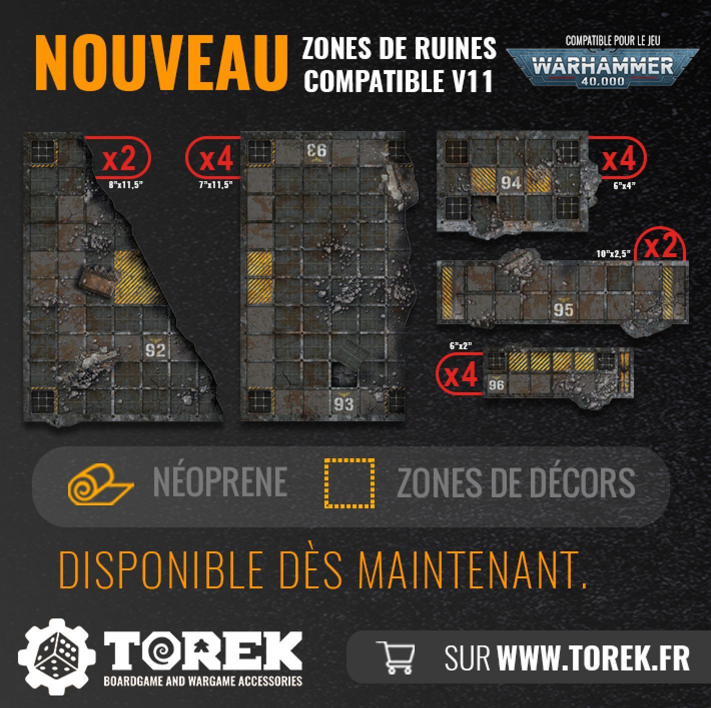 Set de 16 zones de ruines (foot print) – Compatible 40K® V11 – Générique
