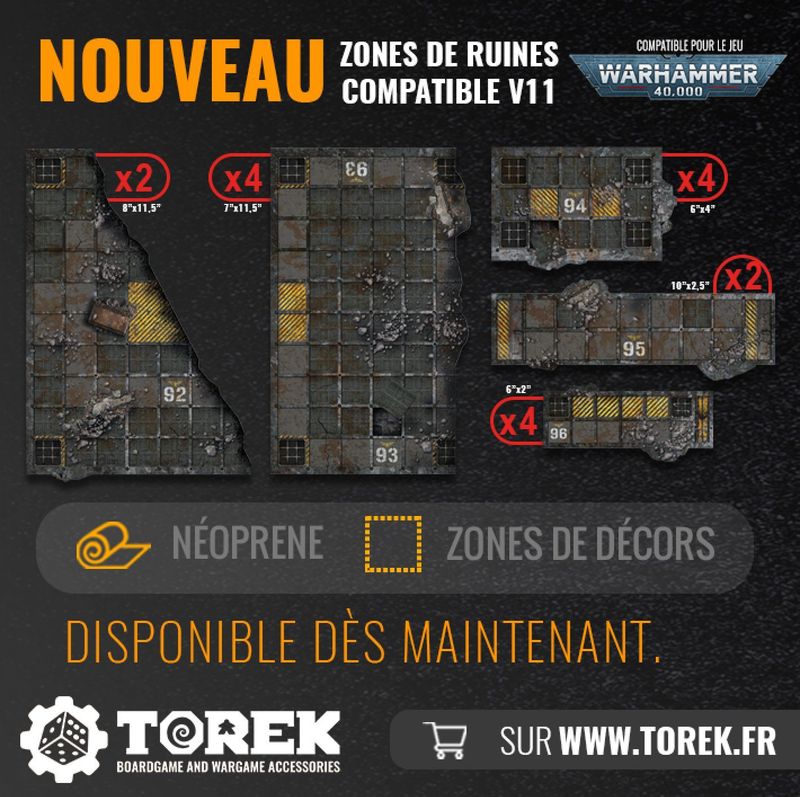 Set de 16 zones de ruines (foot print) – Compatible 40K® V11 – Générique