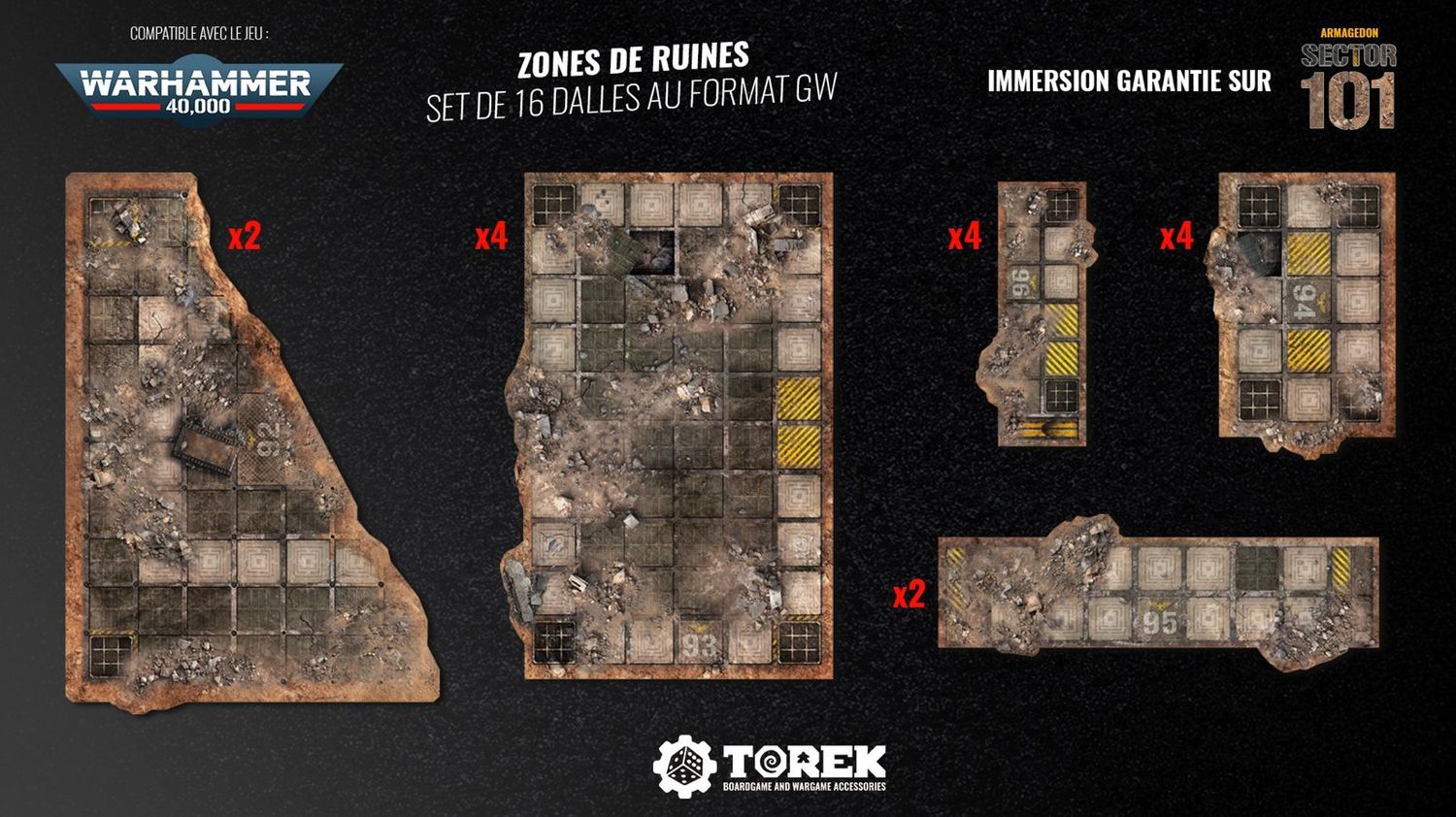 Set de 16 zones de ruines (foot print) – Compatible 40K® V11 – Set de 16 zones de ruines (foot print) – Compatible 40K® V11 – "Sector 101"