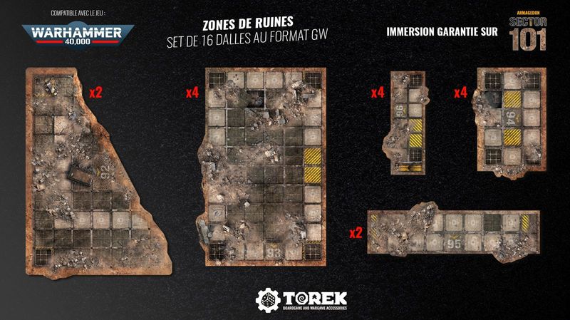 Set de 16 zones de ruines (foot print) – Compatible 40K® V11 – "Sector 101"