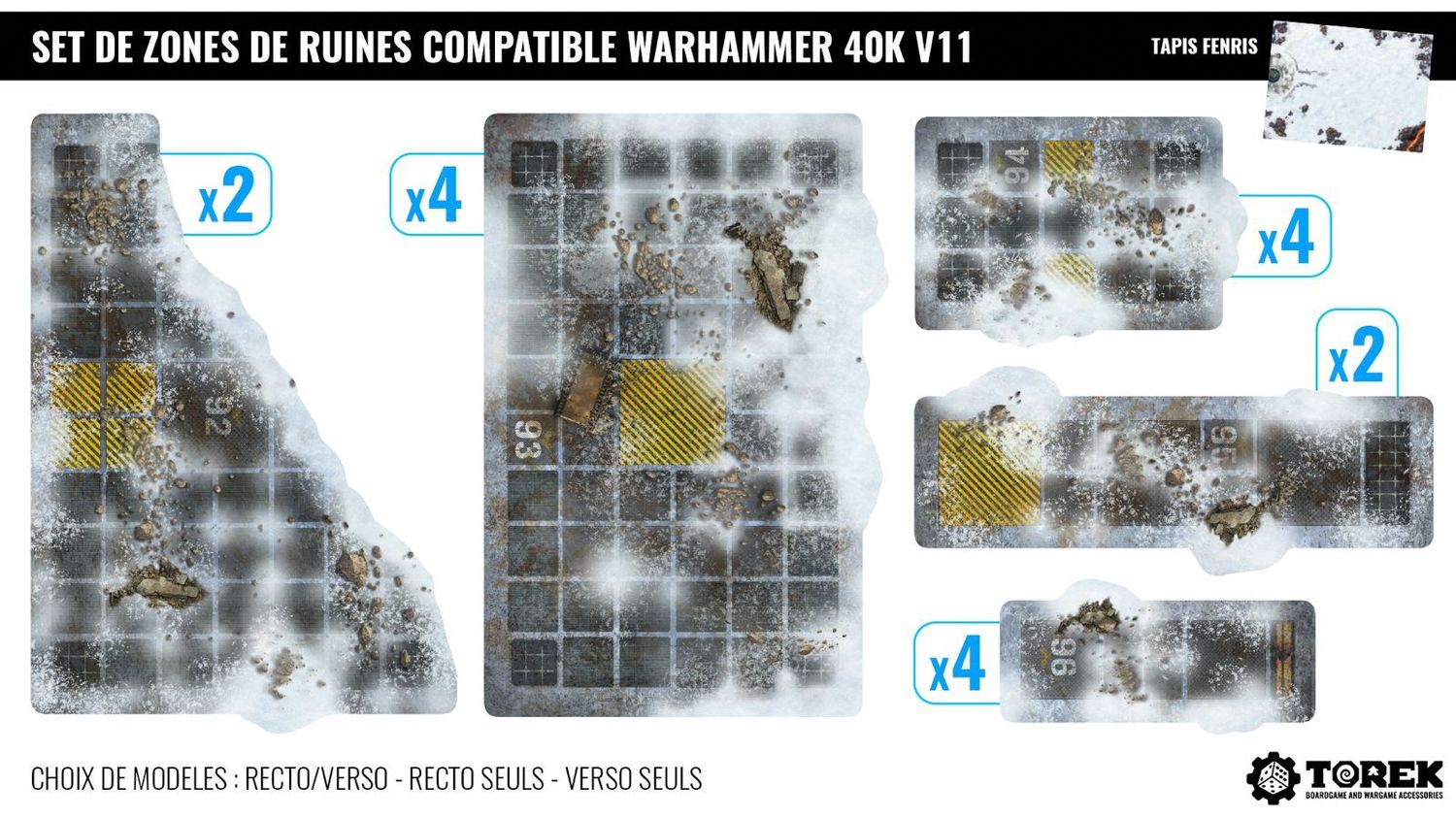 Set de 16 zones de ruines (foot print) – Compatible 40K® V11 – "Fenris"