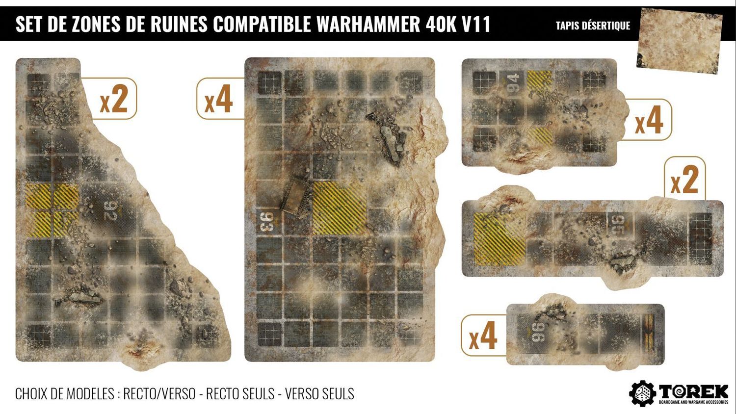 Set de 16 zones de ruines (foot print) – Compatible 40K® V11 – "Désertique"