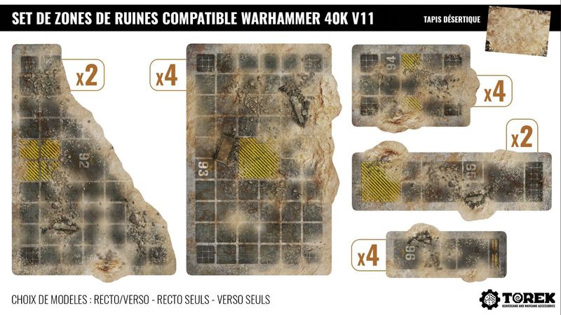 Set de 16 zones de ruines (foot print) – Compatible 40K® V11 – Set de 16 zones de ruines (foot print) – Compatible 40K® V11 – "Désertique"