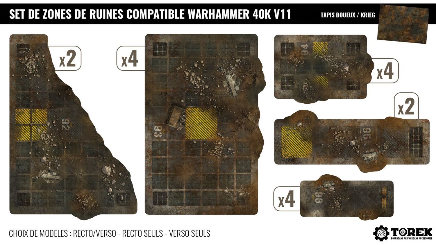 Set de 16 zones de ruines (foot print) – Compatible 40K® V11 – " Boueux / Krieg "