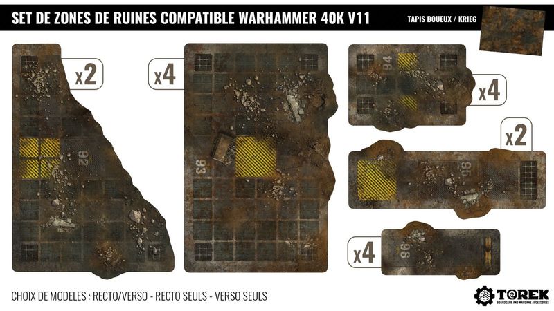 Set de 16 zones de ruines (foot print) – Compatible 40K® V11 – Set de 16 zones de ruines (foot print) – Compatible 40K® V11 – " Boueux / Krieg "