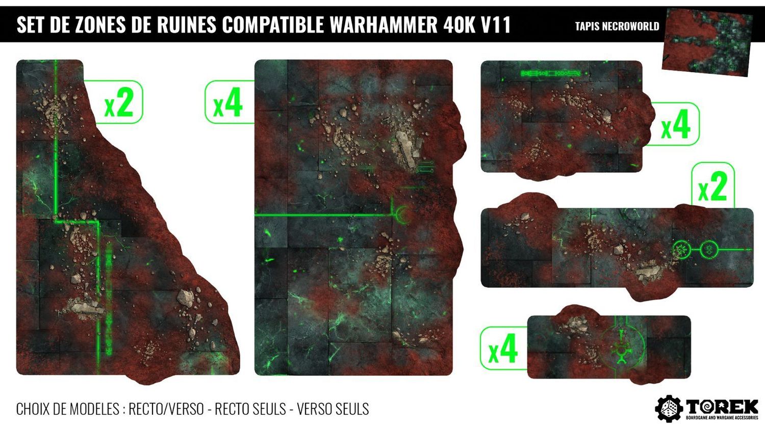 Set de 16 zones de ruines (foot print) – Compatible 40K® V11 – "Necronworld"