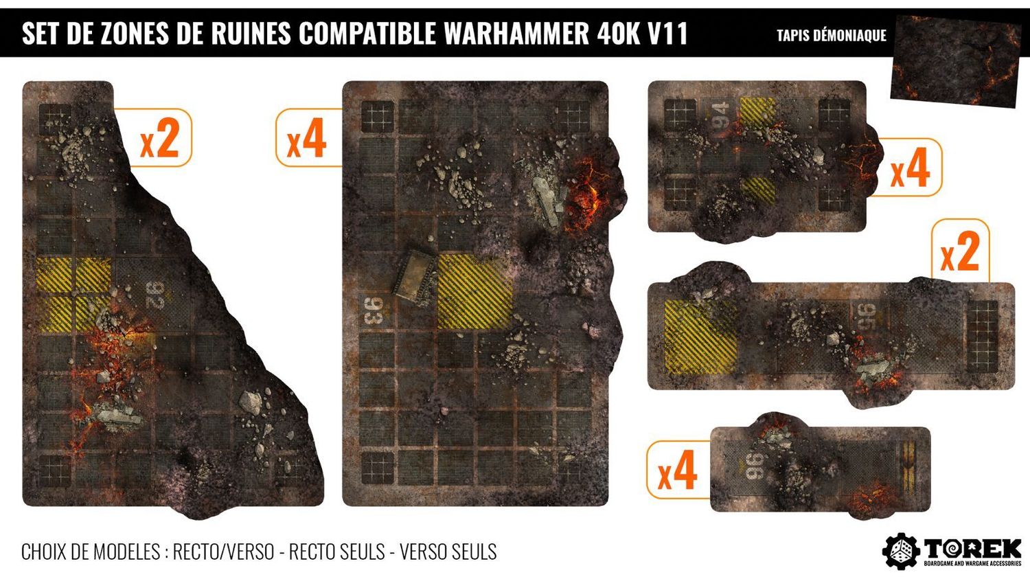 Set de 16 zones de ruines (foot print) – Compatible 40K® V11 – "Démoniaque"