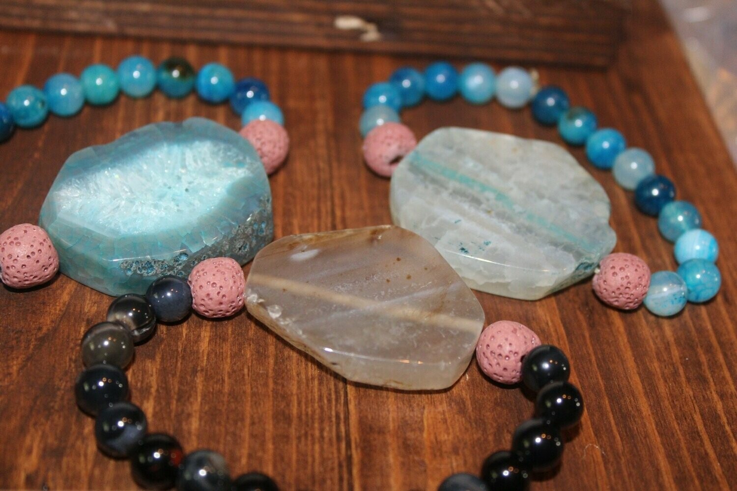 Large Cut stone Lava Bead Bracelet