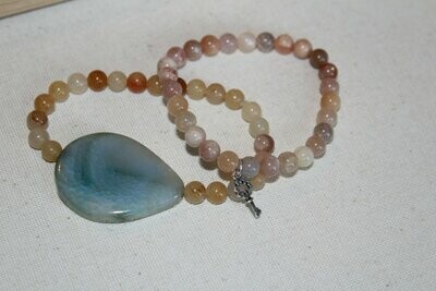 Key and Teardrop Stone Bracelet Set