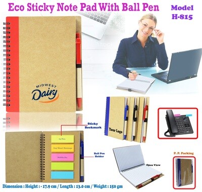 Eco Sticky Note Book with Ball Pen H-815