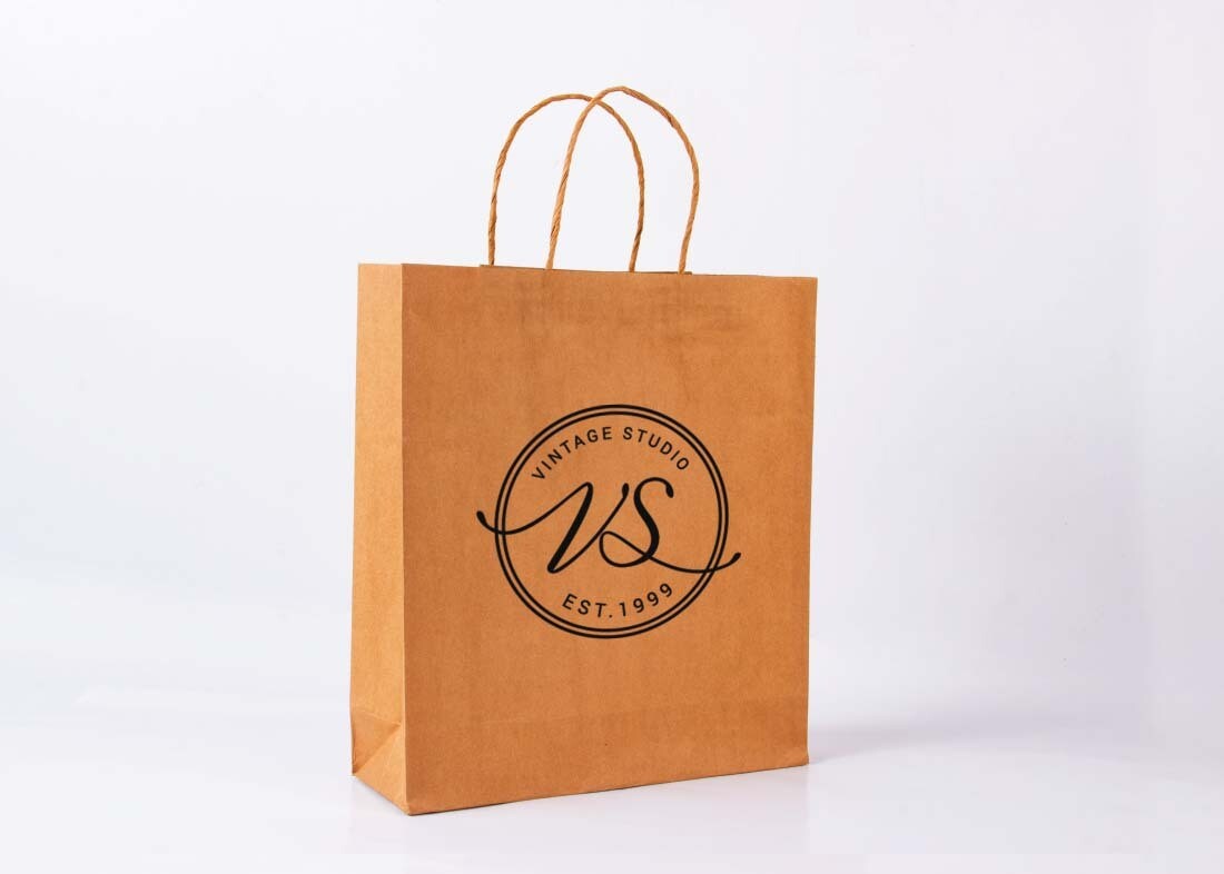 Brown Paper Bags durable printed bags 150 GSM 8 w X 9 h x 4 b (inch) (Small)
