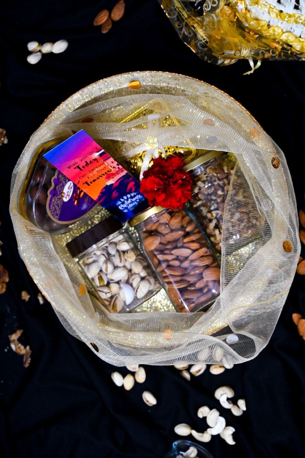 Starter Diwali Gift Basket with Dry Fruits &amp; Almond Milk Chocolate