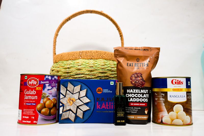 Elite Diwali Gift Basket with Indian Sweets &amp; Perfume