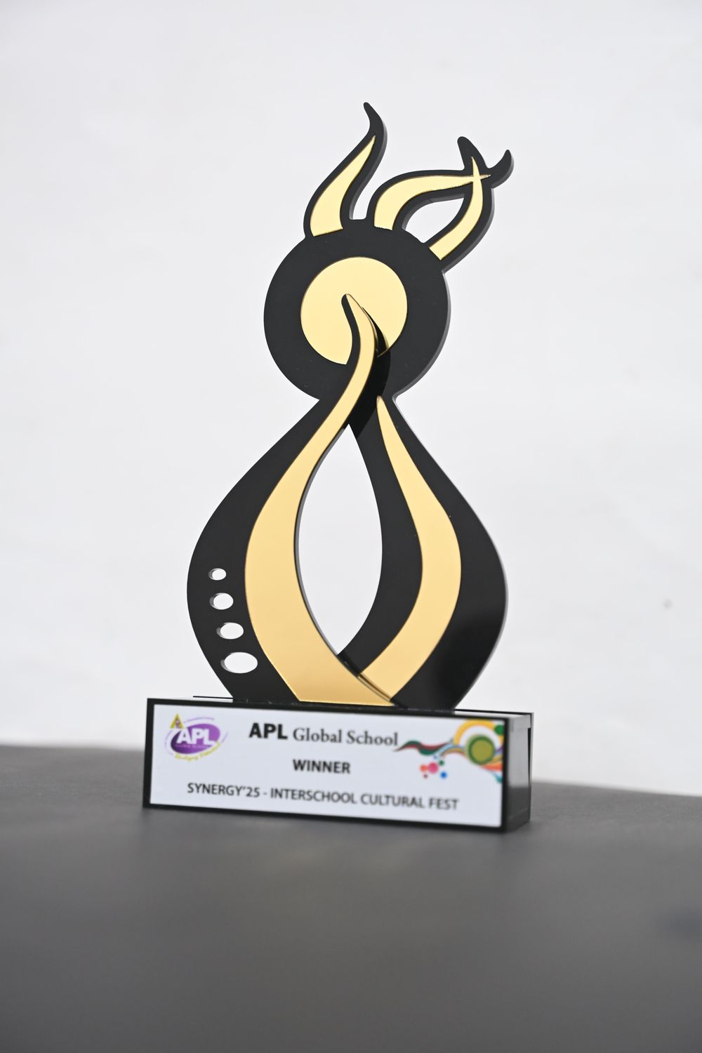Premium Customized Cultural Fest Trophy – Black &amp; Gold Designer Award