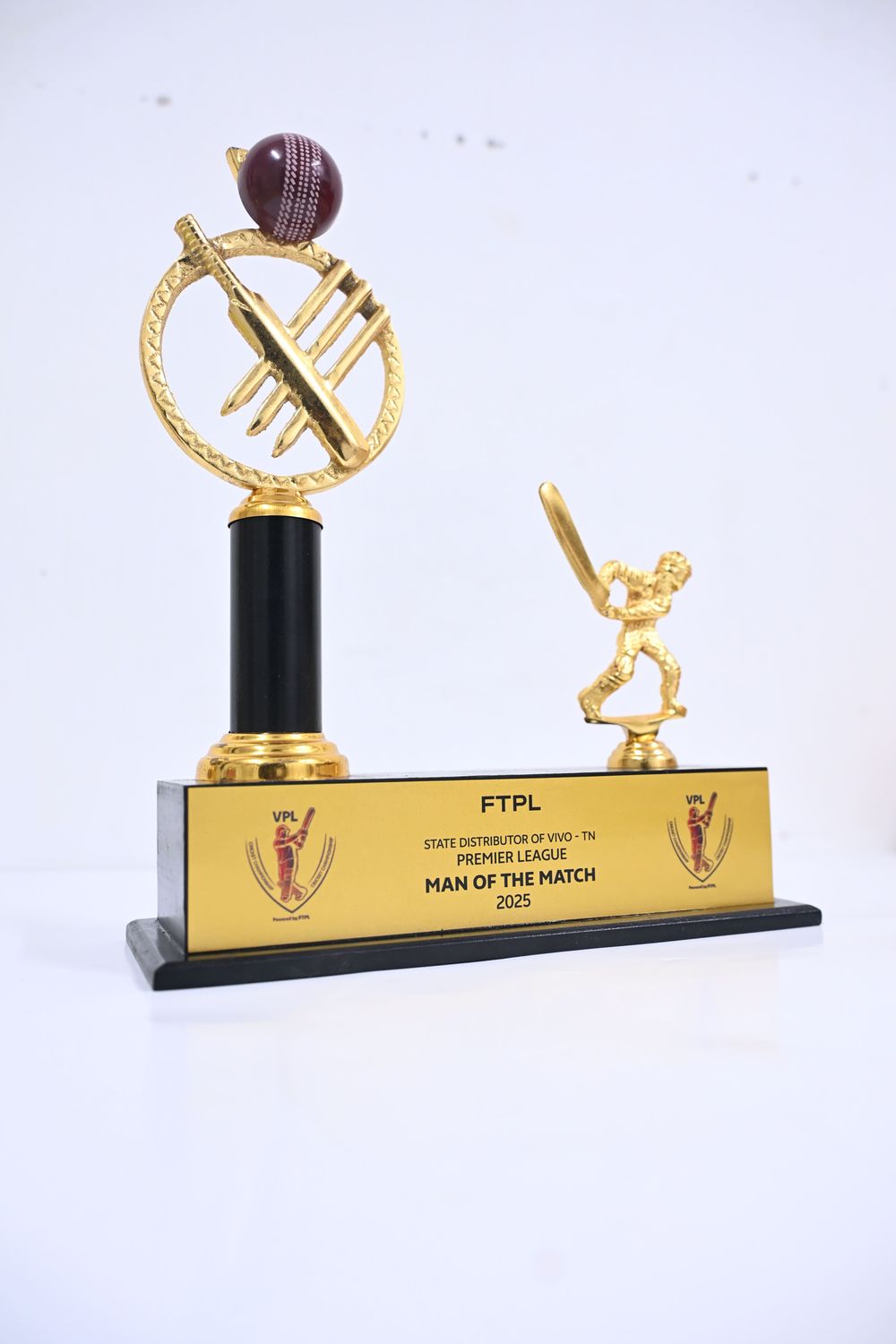 Customized Cricket Trophy with Golden Engraved Base
