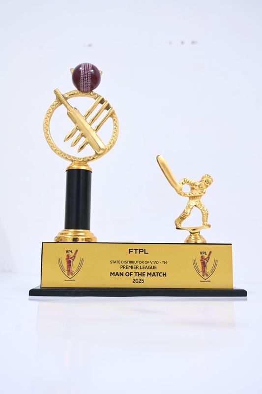 Customized Cricket Trophy with Golden Engraved Base