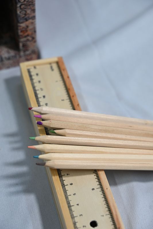 Customized Wooden Pencil Box Set – Wooden Stationery Gift Set with Pencil, Sharpener &amp; Scale