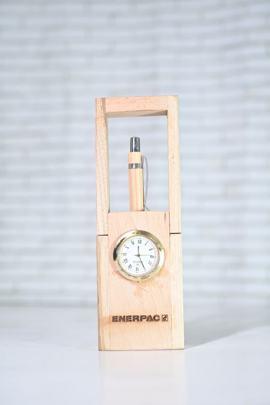 Wooden Pen Holder with Clock