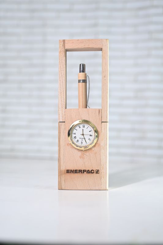 Wooden Pen Holder with Clock