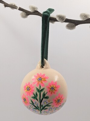 Ceramic hand painted bauble pale pink with neon pink floral