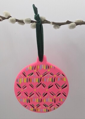 Ceramic disc hand painted neon pink