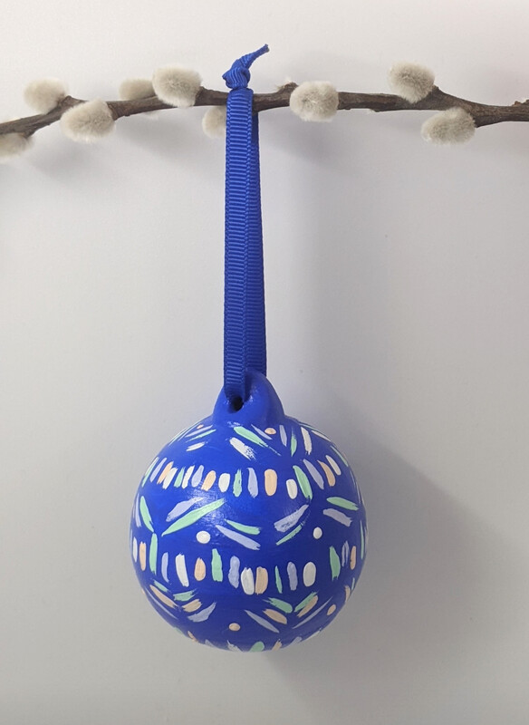 Ceramic hand painted bauble cobalt blue