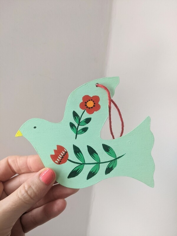 Pale green large hand painted bird