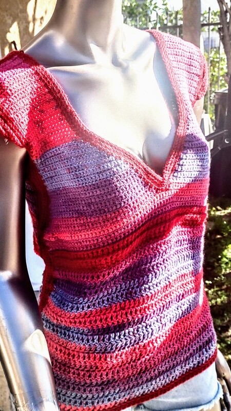 Crochet Sweater Top with Strips On Back Bottom