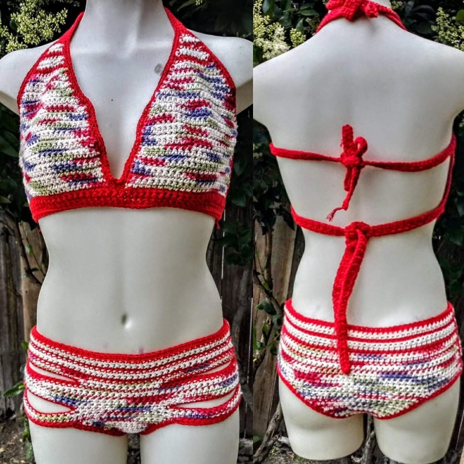 Crochet 2pc Swimsuit Red Multi