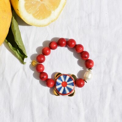 Red Coral with Handpainted Tambourine