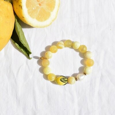 Yellow agate with Handpainted Lemon