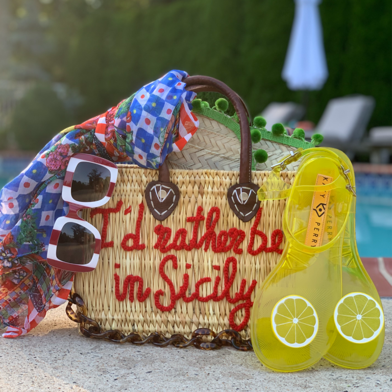 I&#39;d Rather Be In Sicily Leather Handle Reed Bag