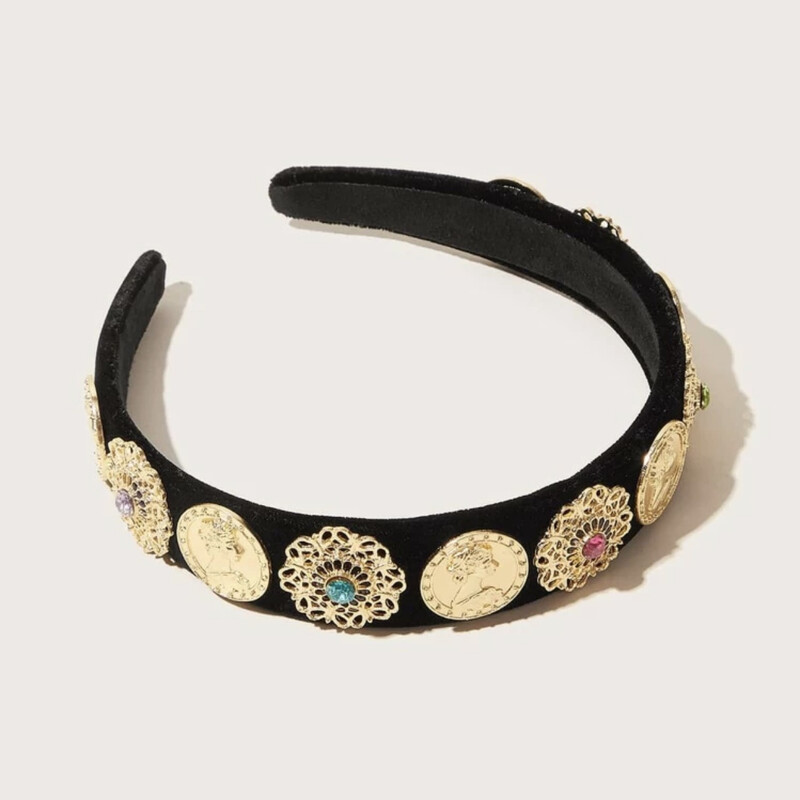 Roman Coin Black Velvet Headband