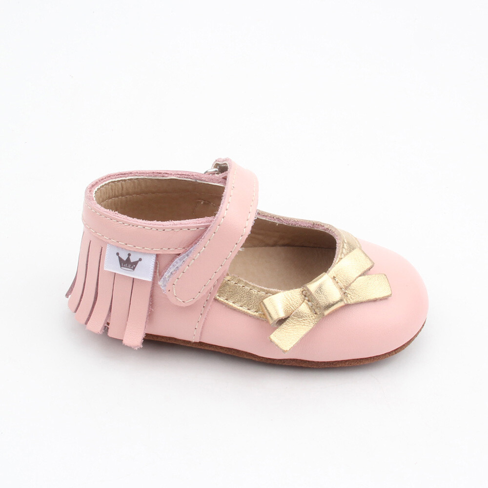 Moccasins - Mary Jane Bow - Pink