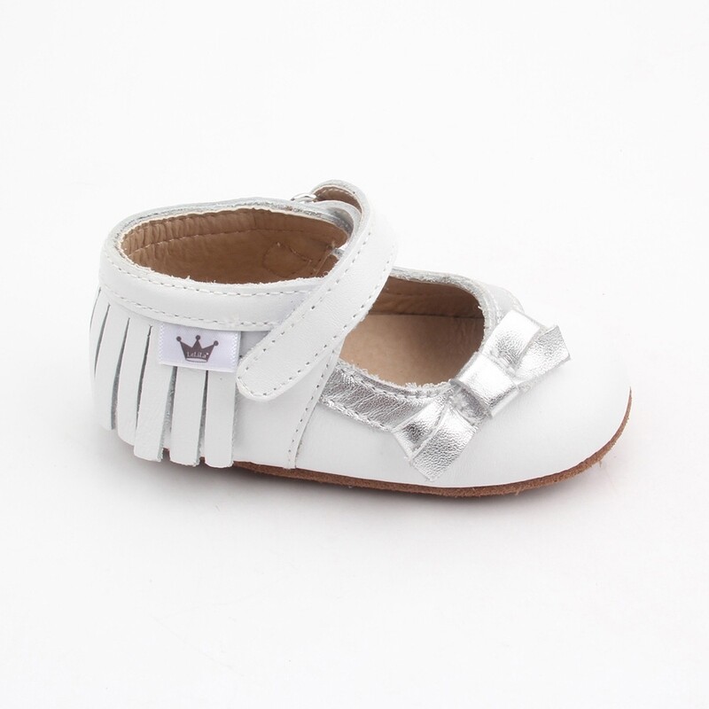 Moccasins - Mary Jane Bow - White