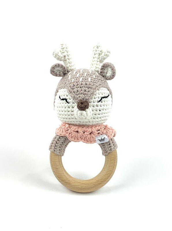 Crochet Teething Ring Rattle - Deer